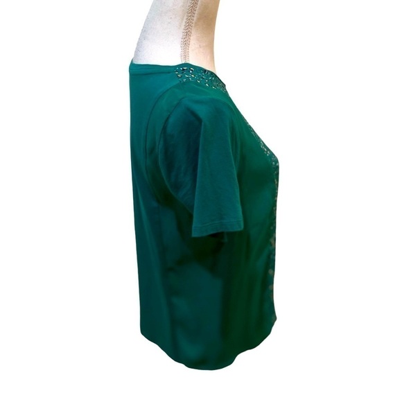 Kachel x Anthropologie green mixed fabric floral scarf top silk modal cotton 8 - Picture 6 of 10